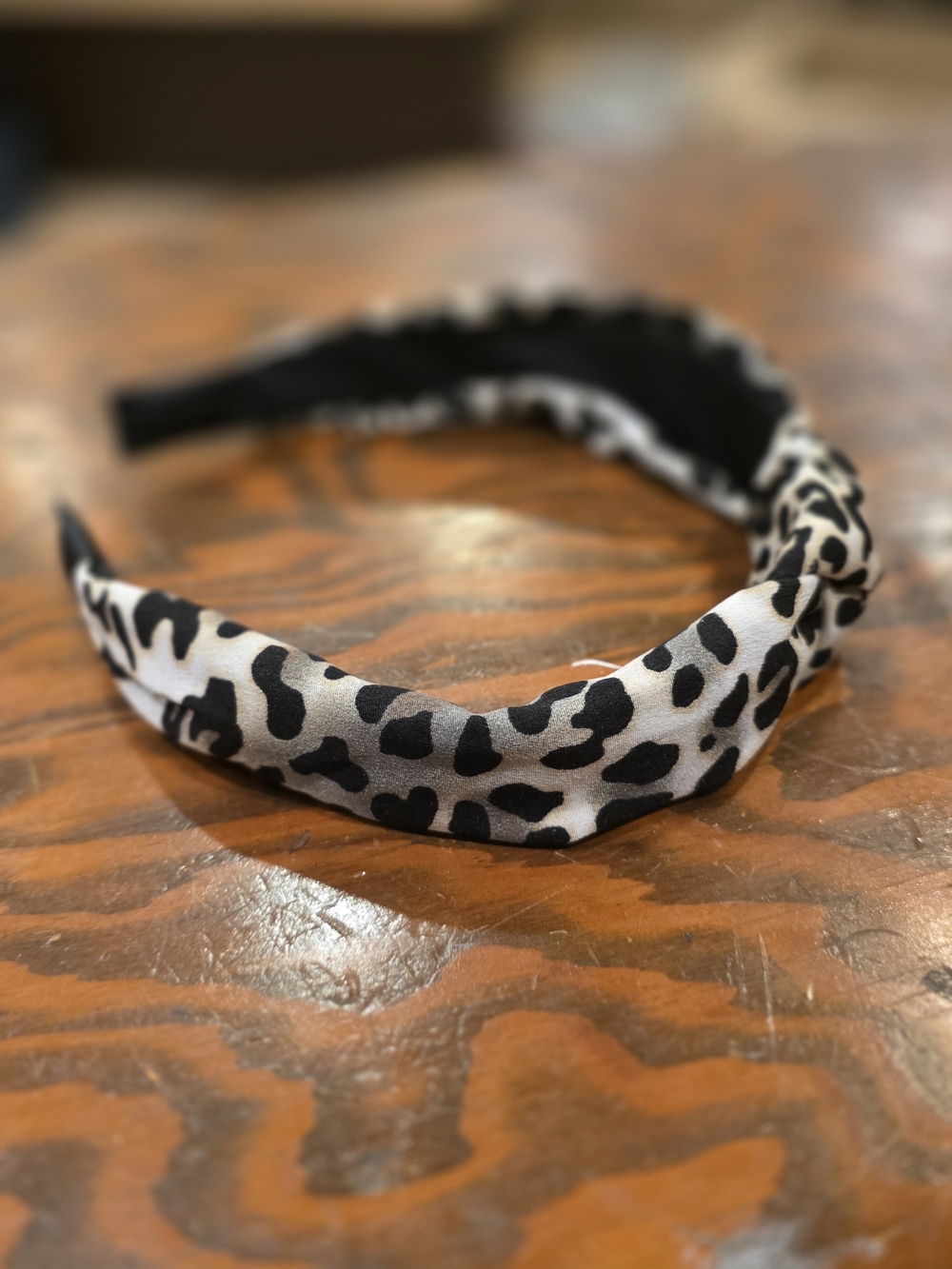 Leopard Print Knot Headband - Black & White